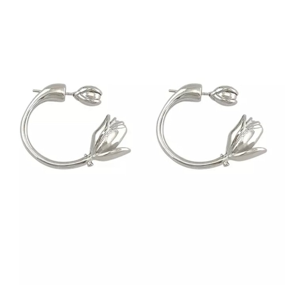 Gorgeous & Unique Silver Floral Earrings Accessories Jewelry